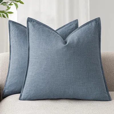 Obrázok produktu pre Dekoratívne vankúšové obliečky 56x56 cm, farba: nebeská modrá, 2 kusy, materiál: ľan/bavlna, s lemovaním
