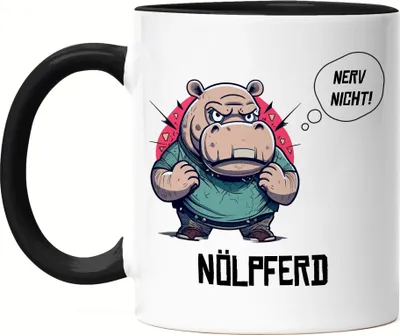 Produktbild von Nerv nicht Nölpferd Tasse Schwarz Wortwitz Kollegen Chef Sarkasmus Arbeit Büro