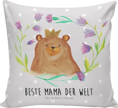 Produktbild von Mr. & Mrs. Panda Zierkissen Bär Königin - Grau Pastell - Geschenk, Mama, Kissen 40x40, Sofakissen, bedruckt, Polster, Mom, Teddy, Mutter, Dekokissen Sofa, Muttertag