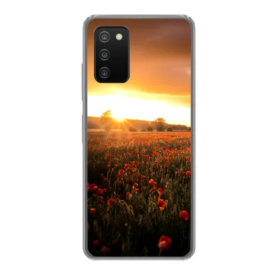 Produktbild von MuchoWow® Handyhülle Schutzhülle Hülle für Samsung Galaxy A03s Sonnenuntergang über den Mohnblumen in England Silikon Softcase Handy Hülle - Schutz