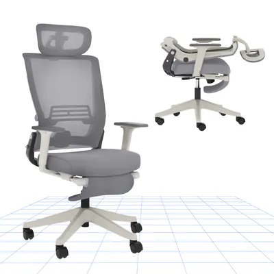 Produktbild von FLEXISPOT Foldex Ergonomischer Bürostuhl, klappbarer Bürostuhl für Kleine Räume mit Lendenwirbelstütze Höhenverstellbaren Armlehnen mit Fußstütze Grey