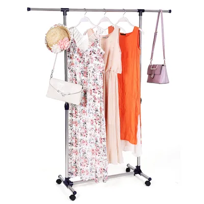 Zdjęcie produktu dla SONGMICS Stojak na ubrania o dużej nośności ze stali nierdzewnej z kółkami 155 × 44 × 165 cm Stojak garderobowy z regulowaną wysokością i długością, rozkładany, niebieski LLR01L