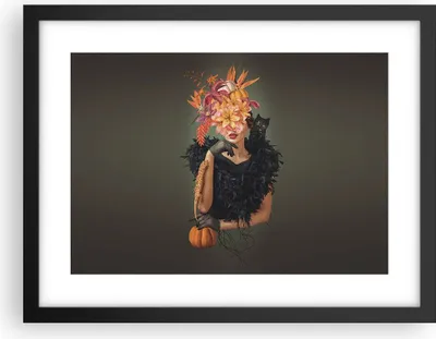Produktbild von Gerahmtes Poster - Schwarzer Rahmen - Frau Katze Blumen - 40x30 cm - Wand Bild - Wanddeko - Wandbilder - Kunstposter - Wandposter - Bilderrahmen - Bilder - Kunstdruck - P2BAA40x30-4825