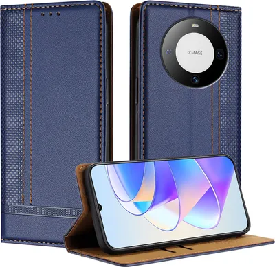 Produktbild von Handyhülle für Huawei Mate 60 Pro Leder Flip Klappbare Schutzhülle mit Standfunktion Blau