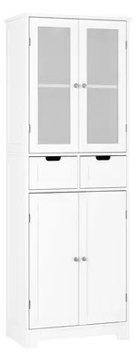 Immagine prodotto di Credenza da cucina - Mobile alto da 170 cm - 4 ante - In legno - Stile moderno minimalista - Per cucina/sala da pranzo - Bianco