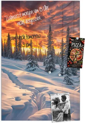 Produktbild von Magnettafel 60x90cm Pinnwand Whiteboard beschreibbar - Winter Sonnenuntergang