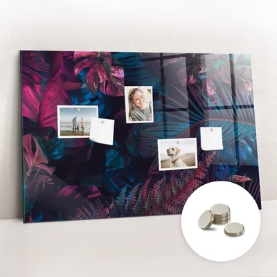 Obrázek produktu pro Magnetická Tabule na Zeď Skleněná - Memo Board Kleněnou Přední Stranou - 5 magnetů v balení - 90x60 cm - Exotické květiny
