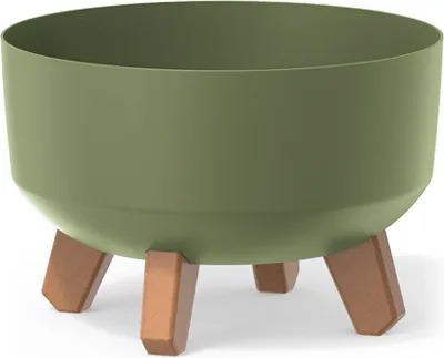 Image de Pot de fleurs Gracia, de couleur verte, avec des pieds amovibles, idéal pour l'intérieur et l'extérieur. Ce pot en plastique rond est résistant aux UV (235 mm). Il est livré avec un insert
