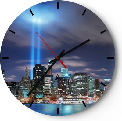Produktbild von Wanduhr - Rund - Glasuhr - Wolkenkratzer Lichter Ansicht - 30x30cm - Schleichendes Uhrwerk - Lautlos - zum Aufhängen bereit - Dekoration Modern - Wanddekoration aus Glas - C3AR30x30-0220