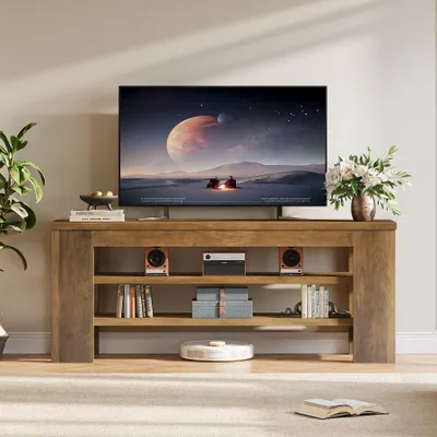 Zdjęcie produktu dla Stojak telewizyjny do telewizorów o przekątnej do 55 cali, szafka telewizyjna, szafki telewizyjne 120 cm, 3-poziomowe stoliki telewizyjne, konsola multimedialna, z otwartymi półkami