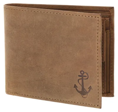 Produktbild von oxmox Leder Geldbörse Leather RFID Protect Querscheinbörse Freedom Anchor Embossed Vintage Light Brown braun