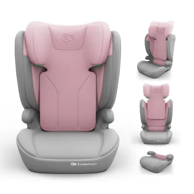 Image de Kinderkraft I-SPARK 2 PLUS – Siège auto i-Size 100–150 cm, rehausseur 2-en-1, 3,5–12 ans, H-GUARD & SPS, appuie-tête réglable sur 10 positions, rose