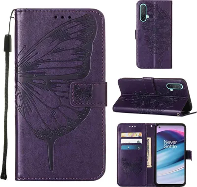 Produktbild von OnePlus Nord CE 5G Hülle, Schmetterling Prägung Flip Leder Kartenfächer Schutzhülle Ledertasche mit Ständer für OnePlus Nord CE 5G Lila
