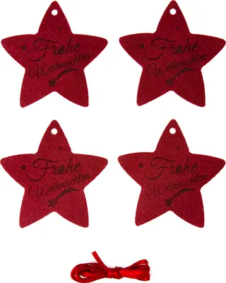 Produktbild von Oblique Unique 4 Filz Geschenkanhänger Sterne Frohe Weihnachten Geschenk Deko Anhänger Weihnachtsdeko Baumschmuck