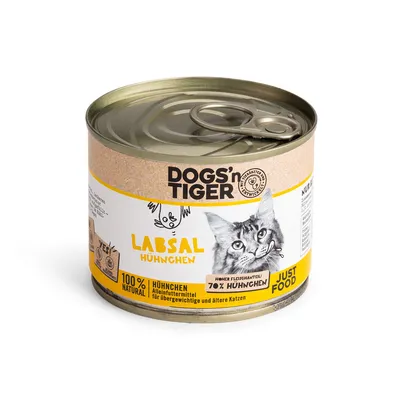 Produktbild von Dogs’n Tiger Adult, Senior, Premium Katzenfutter, Labsal, Nassfutter, Getreidefrei, Huhn, 12x 200g