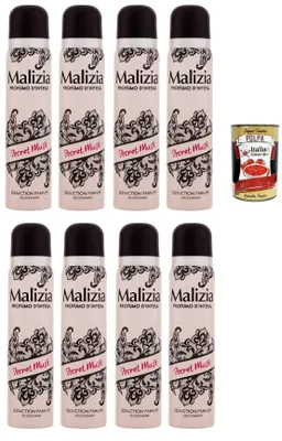 Produktbild von MALIZIA Deodorante Donna Secret Musk Seduction Parfum,Deodorant Deo Spray für Damen 8x 100ml + Italian Gourmet polpa 400g