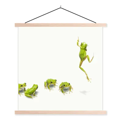 Produktbild von MuchoWow® Textilposter Frosch - Tiere - Grün 40x40 cm mit holzfarbenen Rahmen - Posterleiste
