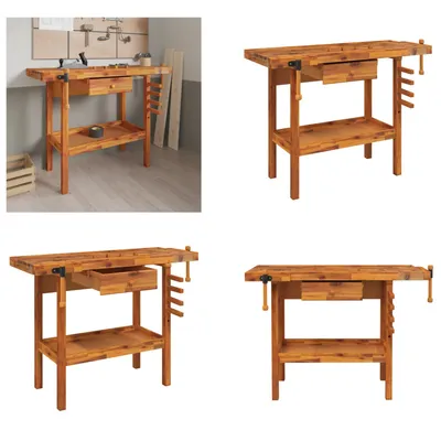Image de vidaXL Etabli avec tiroirs étaux 124x52x83 cm Bois d'acacia - Etabli - Etablis - Table de travail - Poste de travail
