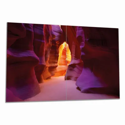 Produktbild von Wallario Herdabdeckplatte aus Glas, Größe 80 x 52 cm 2-teilig, Motiv Felsschlucht in Arizona USA - orange und violett