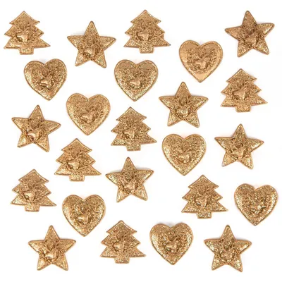 Produktbild von 24 Weihnachten Streuteile Herz Stern Baum goldene Tischdekoration 3 cm