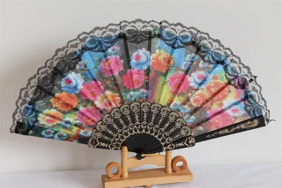 Produktbild von 020-16 Fächer-spanisch-schwarz-Blume-bunt pvc