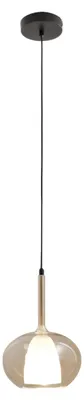Immagine prodotto di Lampada a Sospensione Edolo Ø22cm in Vetro Borosilicato Ambra e Metallo, Attacco E27 40W, Classe 1, Design Moderno - Linea Edolo