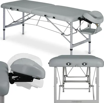 Produktbild von Habys, Aero 2 Zonen Aluminium Massageliege | Massagetisch, Massagebank | Höhenverstellbar Tragebares Klappbar Kopfstütze | 165x70 cm | Grau
