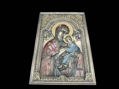 Obrázok produktu pre Sošky Panny Mária s Ježiškom – reliéfne vyobrazenie v bronzovej farbe, ručne maľované, 15,5 cm × 1 cm × 23 cm, model WU76070A4