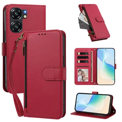 Produktbild von Geldbörse Hülle für Oukitel C58 / C58 Pro, Kunstleder Handyhülle mit Kartenfächer, Ständer, Handschlaufe Rot