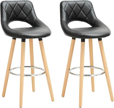 Produktbild von WOLTU Barhocker 2er Set mit Lehne Fußstütze, aus Kunstleder Holzgestell, Optimal Komfort, Schwarz