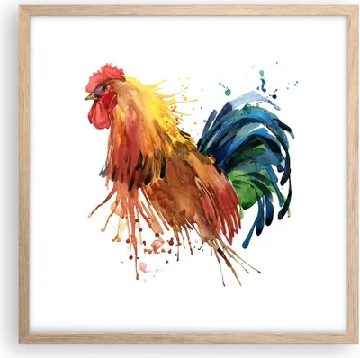 Produktbild von Gerahmtes Poster - Rahmen in heller Eiche - Hahn Ilustration Tier Farben - 50x50 cm - Wand Bild - Wanddeko - Wandbilder - Wandposter - Bilderrahmen - Bilder - Kunstdruck - Wandbild - P2NAC50x50-2842