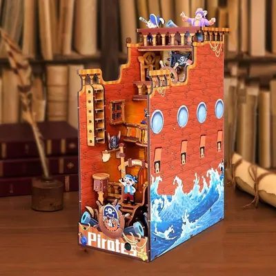 Image de Maison miniature Book Nook - L'Île aux Pirates - Puzzle 3D - 173 pièces - Maison miniature en bois - avec éclairage LED