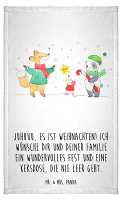 Produktbild von Mr. & Mrs. Panda Handtuch Winter Weihnachtsfreude - Weiß - Geschenk, badezimmer, Weihnachtsdeko, Fuchs, Gästetuch, Frotteetuch, Weihnachtsmann, Klein, Heiligabend