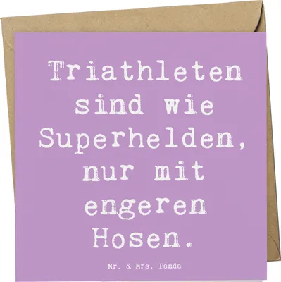 Produktbild von Mr. & Mrs. Panda Grußkarte Spruch Triathlon Superheld - Lavendeltraum - Geschenk, Training, faltkarte, Glückwunschkarte, anlasskarte, Teamsport, Sportler Geschenke, Humor