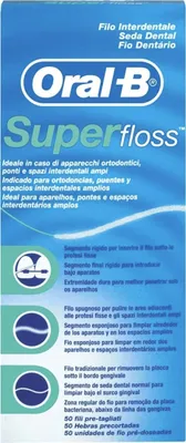 The image shows the packaging of Oral-B Superfloss dental floss.