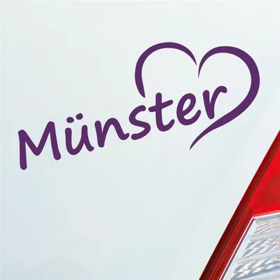 Produktbild von Auto Aufkleber Münster Herz Heart Stadt City Liebe Love 18,5x8 cm Lila Sticker Heckscheibenaufkleber