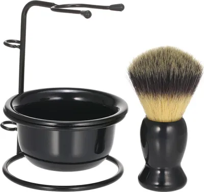 Immagine prodotto di INF Set da Barba 3 Pezzi con Manico in Plastica - Include Pennello, Ciotola e Supporto