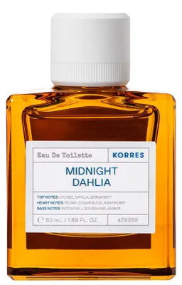 Produktbild von Korres Fragrance Midnight, Weiblich, Eau de Toilette, 50 ml, Litschibaum, Bergamotte, Pfingstrose, Zedernholz, Himbeere, Patschuli, Gourmand, Bernstein