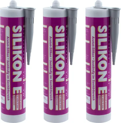 Produktbild von ARLI SET: 3x Silikon 310ml grau Universal Sanitär Bad Dusche Küche Fuge Fenster innen außen - 3 Kartuschen