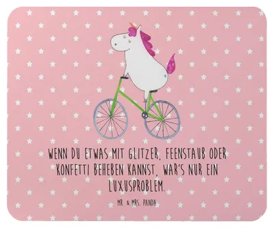 Produktbild von Mr. & Mrs. Panda Mouse Pad Einhorn Radfahrer - Rot Pastell - Geschenk, Mauspad, Konfetti, Unicorn, Kummer, Mousepad, Bike, laptop, pc mausunterlage, Einhörner, computer