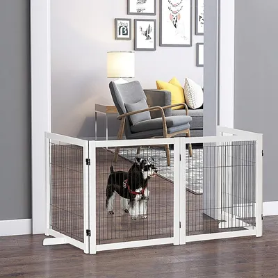 Produktbild von Absperrgitter Hund Freistehend Schutzgitter Füße 305x82 cm Holz Klappbar Treppe