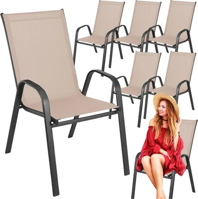 Produktbild von Metall Gartenstühle Set für Terrasse, Balkon, Garten, beige, stabil x6