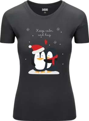 Produktbild von Diarbo Damen Weihnachts-T-Shirt Weihnachtsgeschenk Pinguine Umarmen Dunkelgrau Gr.S
