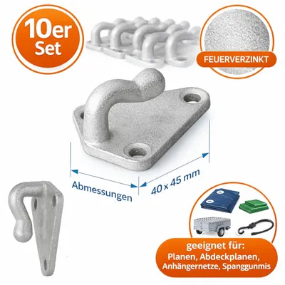 Produktbild von 10x Planenhaken für Anhänger Metall – Spannhaken 41x51cm Zurrhaken Netzhaken zur Befestigung von Anhängernetz oder Planen