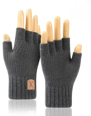 Produktbild von Fingerlose Handschuhe, Winter fingerlose Handschuhe warme Strickhandschuhe (Dunkelgrau)