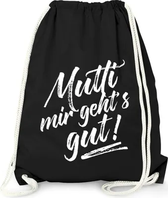Produktbild von Turnbeutel mit Spruch - Mutti mir geht's gut! - Gymbag Moonworks® schwarz unisize