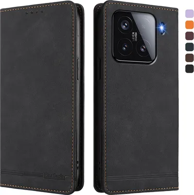 Image de Etui pour Xiaomi 15, étui rétro en cuirPolyuréthaneavec support et fentes pour cartes de crédit Noir