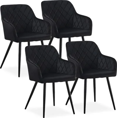 Produktbild von CLIPOP Esszimmerstühle, 4er Set Küchenstühle aus Samt, Polsterstühle mit Rückenlehne, Schwarz