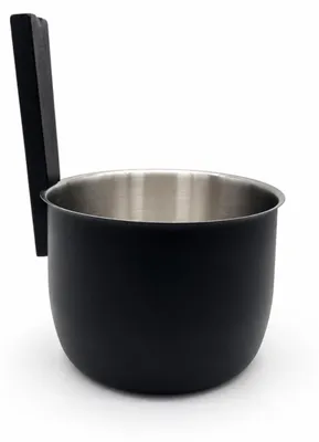 Produktbild von HAF Saunakübel Edelstahl Schwarz 5 Liter | Moderner Aufgusskübel mit Buchenholzgriff | Matt gebürstet | Sauna Zubehör für Wellness & Entspannung