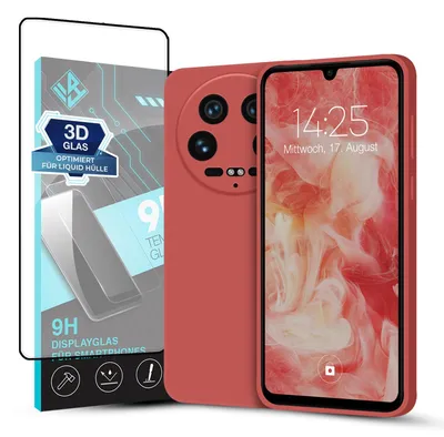 Produktbild von Hülle für Xiaomi 14 Ultra mit 9H Displayglas Displayschutz Case Cover Bumper Smartphone Softgrip Schutzhülle Farbe: Rot